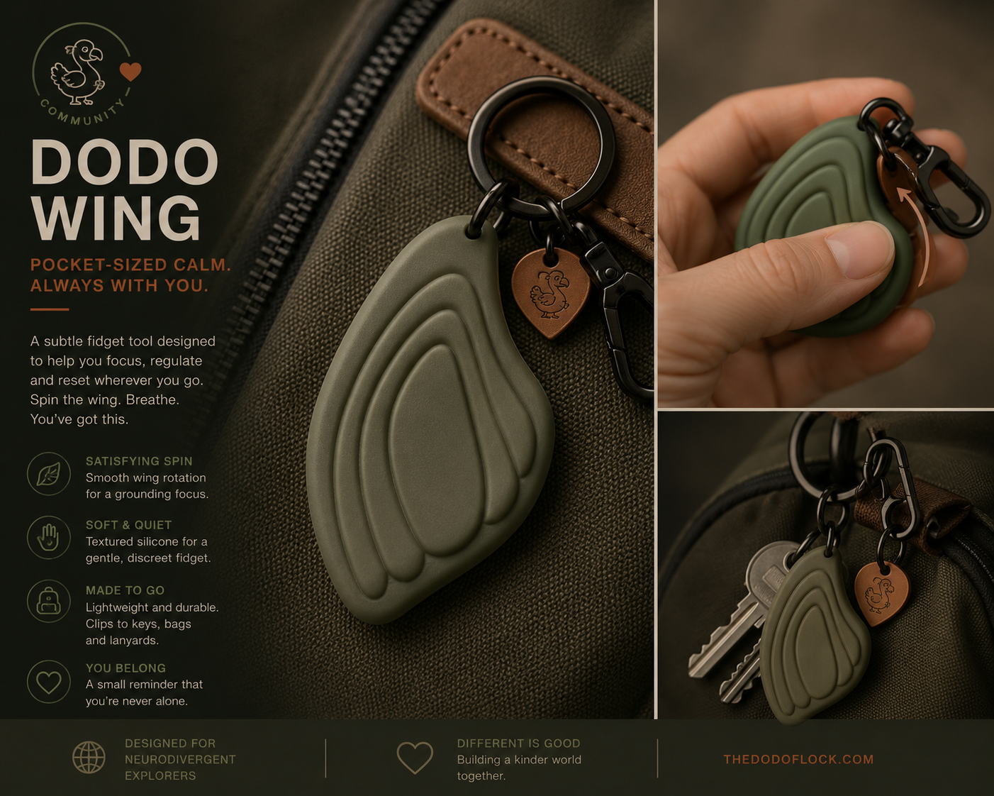 The Dodo Wing, a discreet fidget tool for grounding and focus