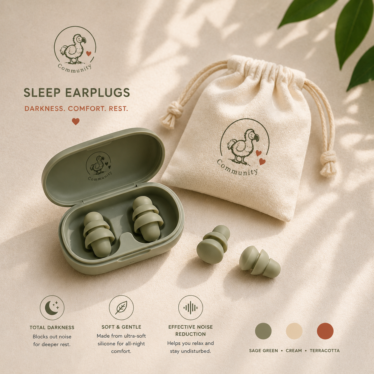 A set of Dodo earplugs in a compact carry case for calmer journeys