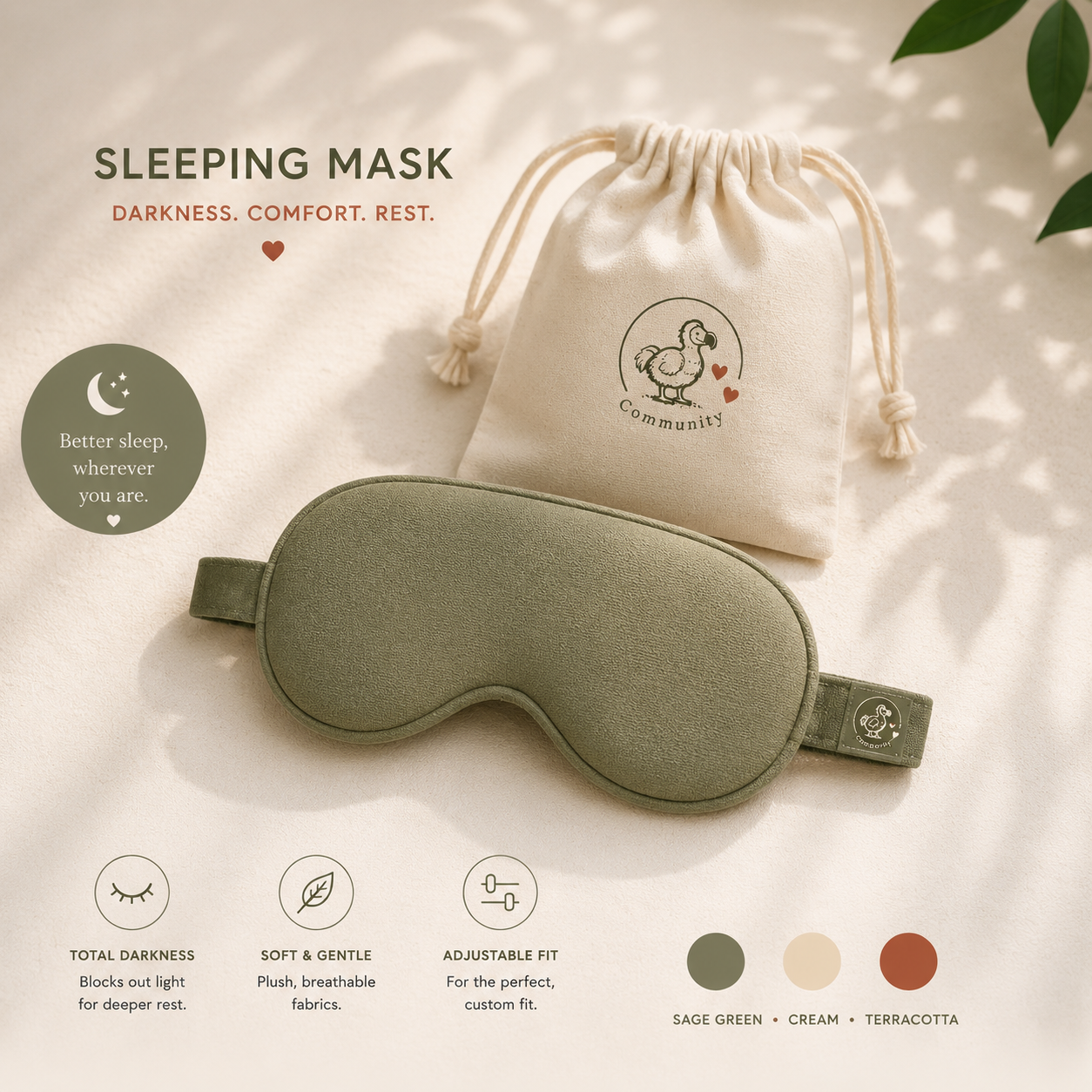 A soft Globetrotting Dodo sleep mask for resting on the move